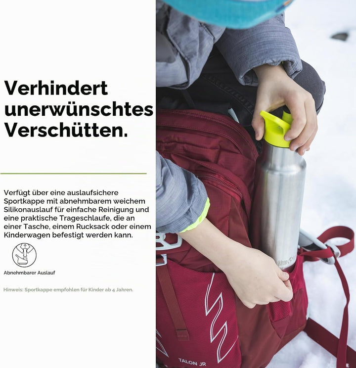 Klean Kanteen Unisex – Erwachsene Classic Sport Flasche 355 ml Single Brushed Stainless, 355 ml Sing