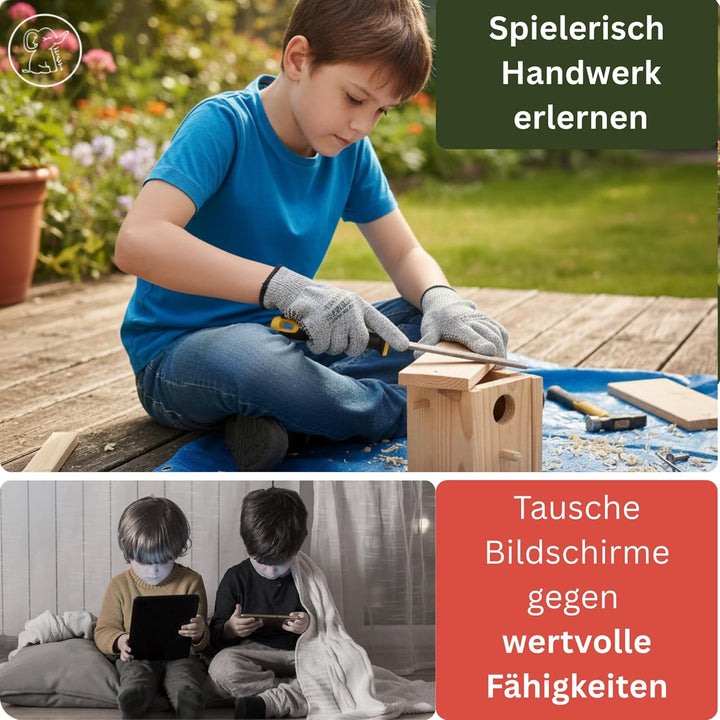Eli® Werkzeug für Kinder inkl Schutzhandschuhe - Holzraspel - Säge - Hammer - Werkzeuge für Holz - r