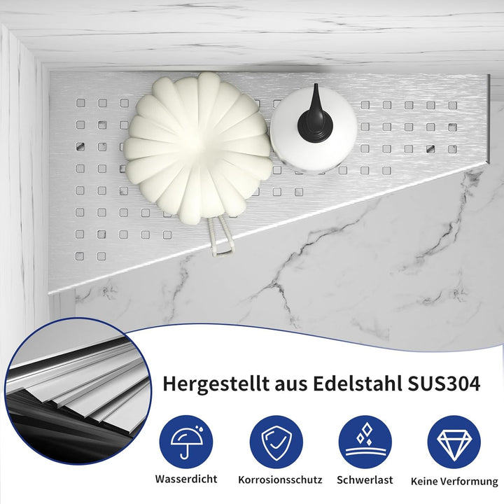 Eckablage Duschablage 304 Edelstahl ohne Bohren für Badezimmer Shampoo Halter Organizer Trapezförmig