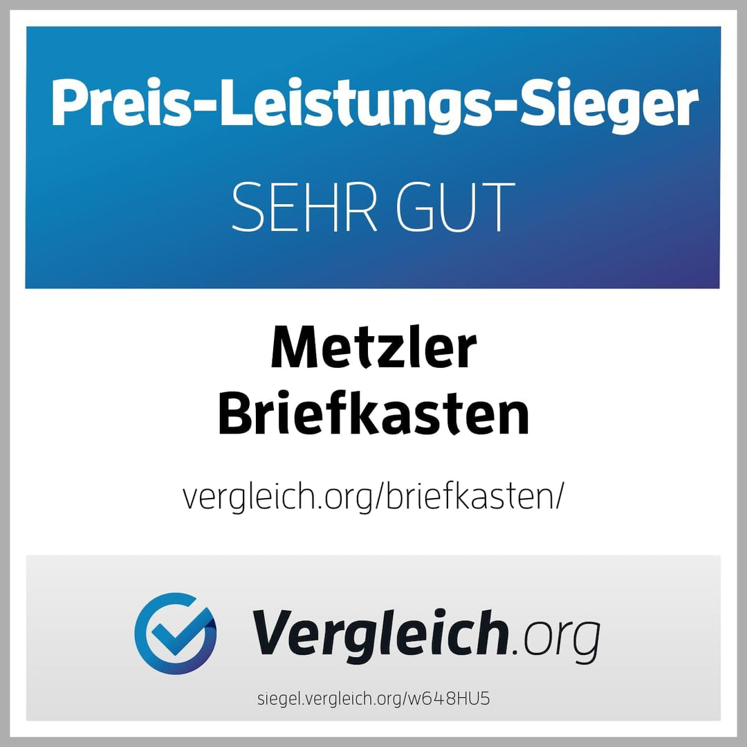 Metzler Briefkasten Basaltgrau RAL7012 mit Zeitungsfach, personalisiert mit Edelstahl V2A Namensschi