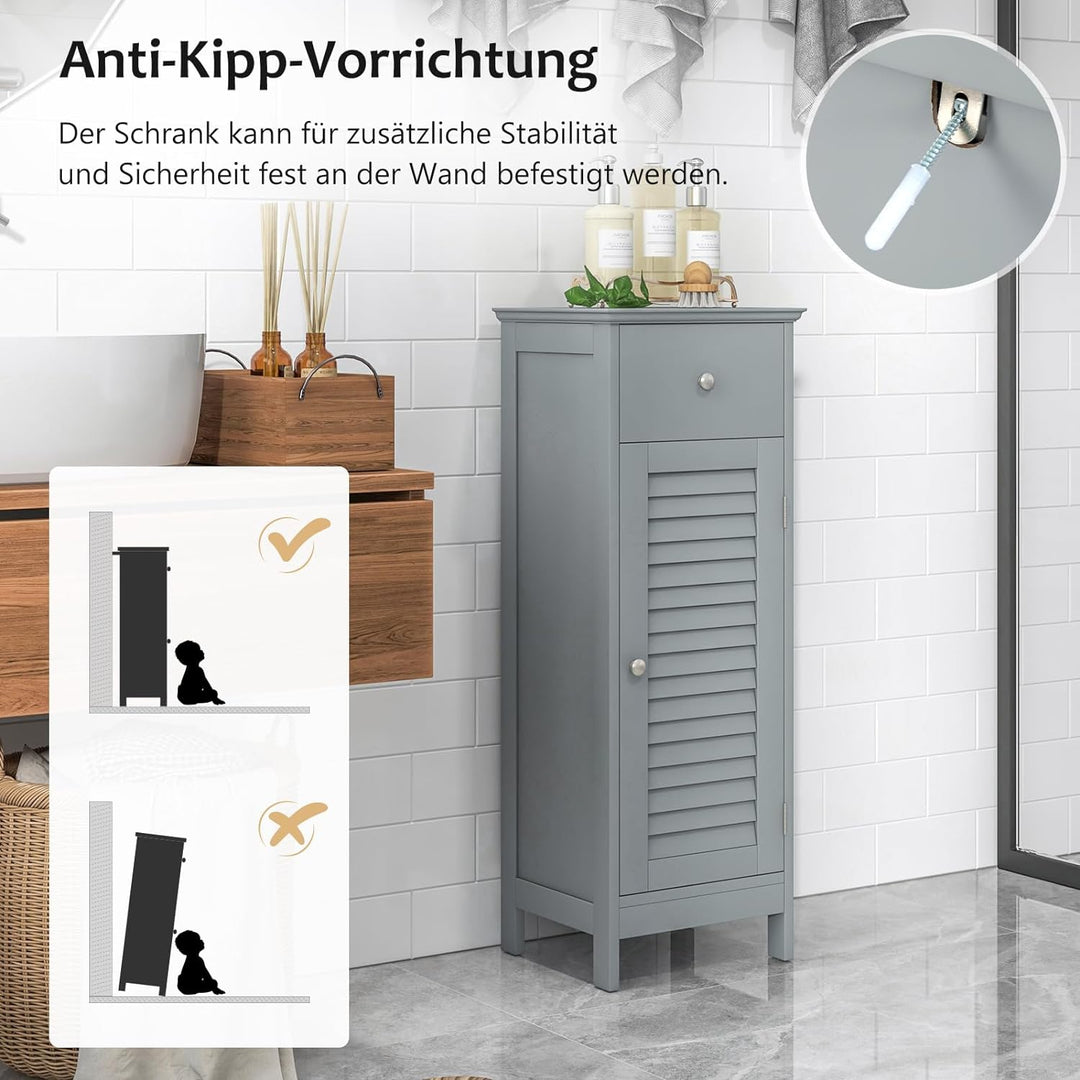 GOPLUS Badzimmerschrank mit Schublade, Badschrank schmal mit Lamellentür &amp; verstellbarem Regal, Aufb