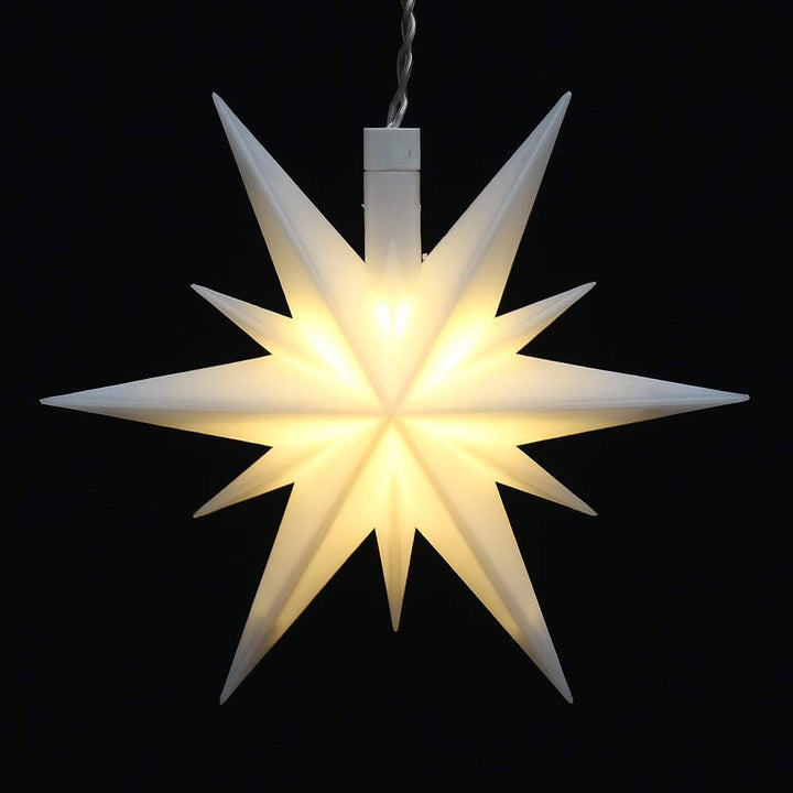 Dekohelden24 3er Set Weihnachtssterne aus Kunststoff in weiss, inkl. LED Beleuchtung und 6h Timer, f