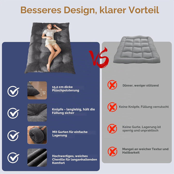 MAXYOYO Futon Matratze, Chenille-Stoff, 15cm Dick Bodenmatratze Verwendbar als Schlafsofa, Geknöpft
