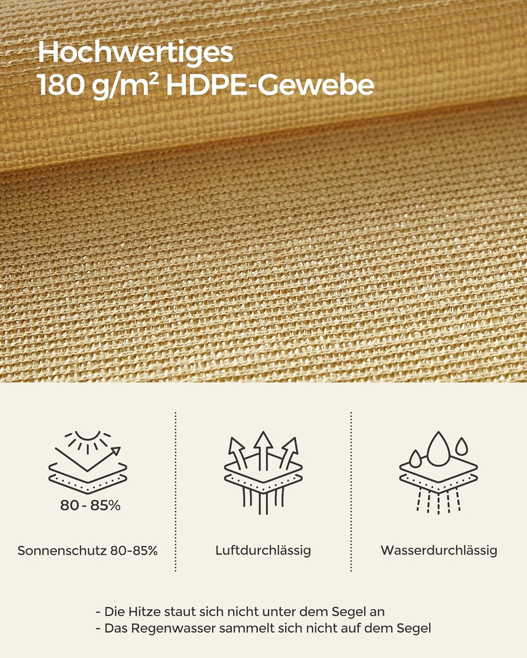 SONGMICS Sonnensegel 2 x 2 m, Sonnenschutz aus HDPE-Gewebe, luftdurchlässig, wasserdurchlässig, für