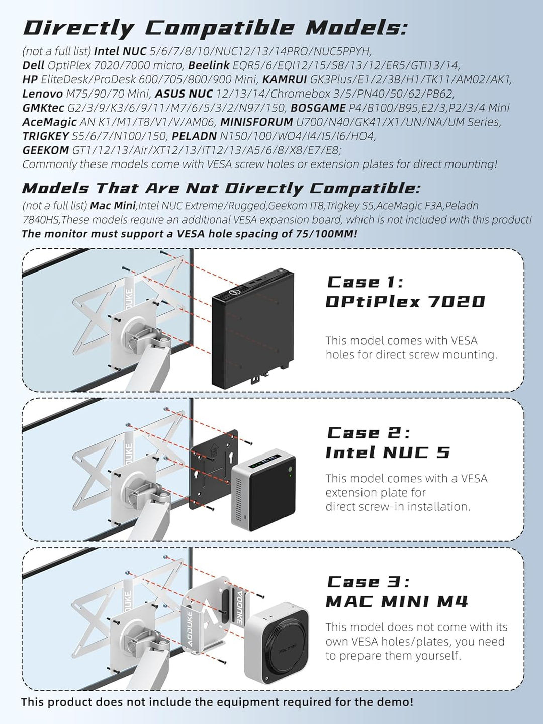 Dual VESA Panel Mini PC Expansion Board Monitor Bracket, Suitable for 75x75/100x100 mm Hole Pitch Br