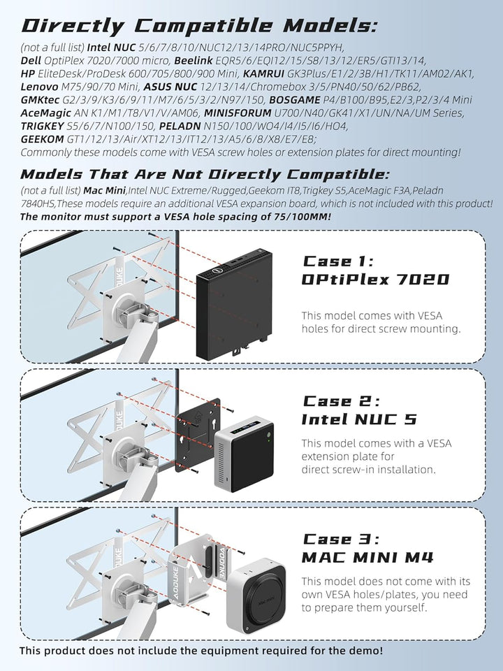 Dual VESA Panel Mini PC Expansion Board Monitor Bracket, Suitable for 75x75/100x100 mm Hole Pitch Br