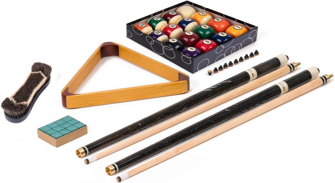 Stradivari Billard Equipment Set | Queue Set mit Kugeln, Dreieck, Kreide, Bürste und 10 Ersatzleder