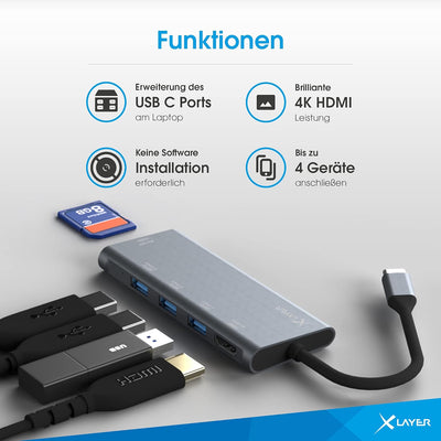 Xlayer USB C Hub MULTIPORT Adapter HDMI SD 4K Docking Station 3.0 Kabel kompatibel für MacBook Pro/A