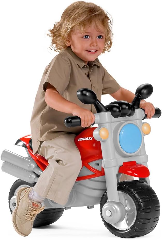 Chicco Ducati Monster Spielzeugmotorrad für Kinder, Rutschfahrzeug mit Hupe und Motorengeräusch, abn
