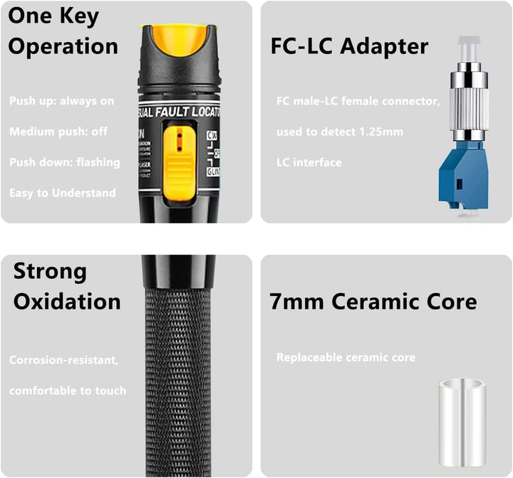 Guakiili 50MW FTTH Glasfasertester, visueller Fehlerorter in Stiftform mit FC-LC-Adapter, Rotlichtst