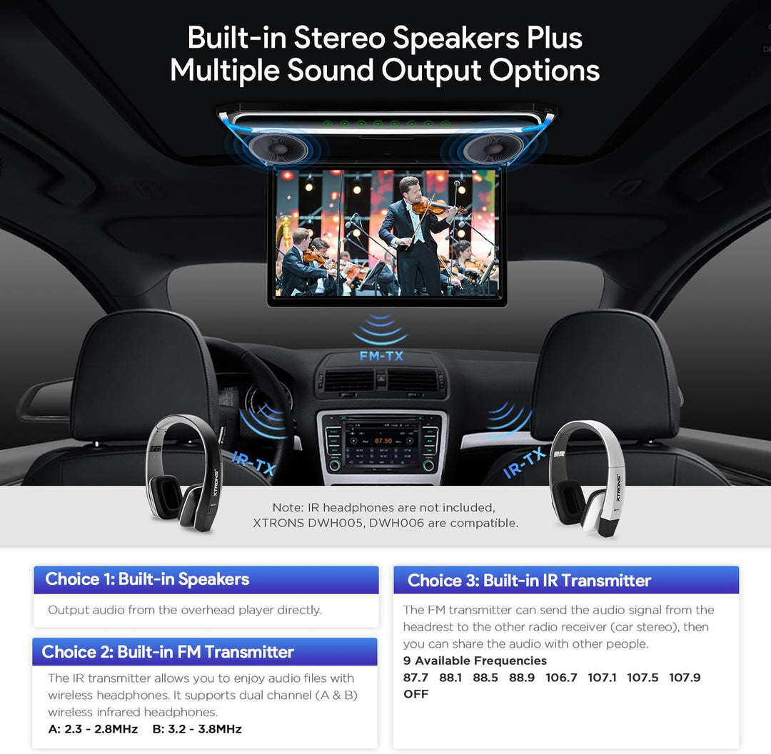 XTRONS 17,3“ Digital TFT FHD 16:9 Bildschirm für Auto Bus unterstützt 1080P Video Auto Overhead Play