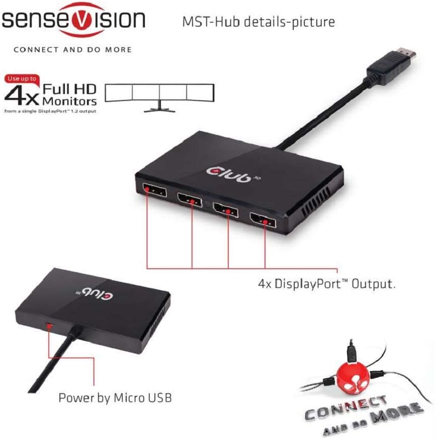 Club 3D csv-6400 Multi Stream Transport (MST) Hub DisplayPort Schwarz, Multi Stream Transport (MST)