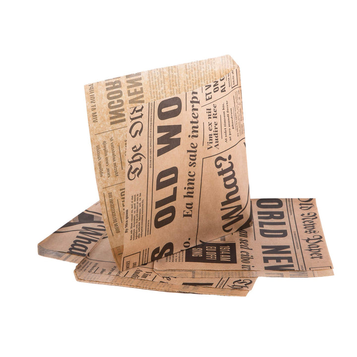 Oldnews Lebensmitteltüten, Speisetüten, Partytüten aus Papier, 150 x 150 mm, für Burger und Pommes (