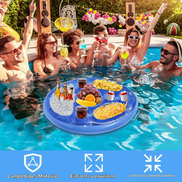 Aufblasbarer Poolbar 2 in1 Getränke und Snackhalter 8 Löcher Pool Schwimmender Getränkehalter Party