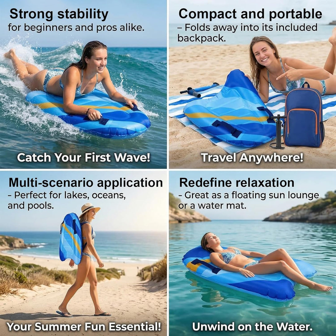 RANJIMA Aufblasbares Bodyboard, Aufblasbares Schwimmbrett leichtes Tragbares Schwimmenbrett mit Grif