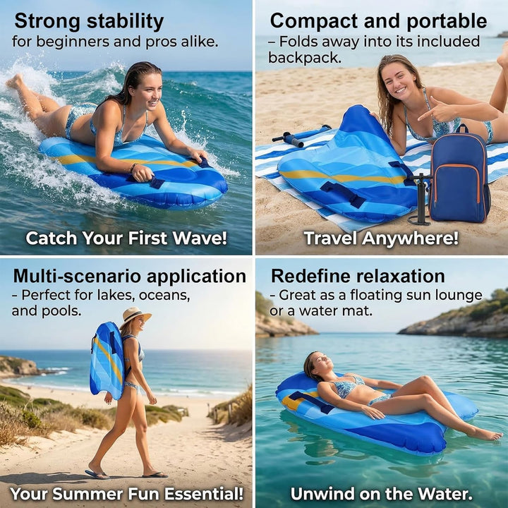 RANJIMA Aufblasbares Bodyboard, Aufblasbares Schwimmbrett leichtes Tragbares Schwimmenbrett mit Grif