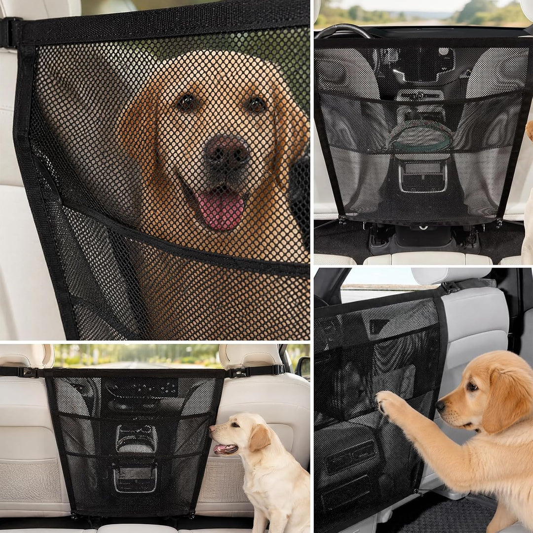 Hundegitter Auto Rückbank mit Aufbewahrungstasche &amp; Verstellbarem Seil | Universal Hundenetz Auto Ve