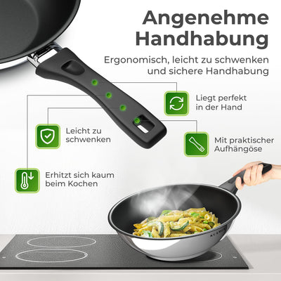 KLAMER Profi Edelstahl-Wok 28 cm Induktion Premium Beschichtung, Wok 28 cm