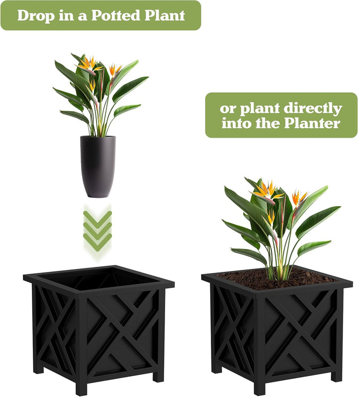 Pure Garden Pflanzkasten mit Gitter-Design, quadratisch, 37 cm, quadratisch, dekorativer Blumen- ode