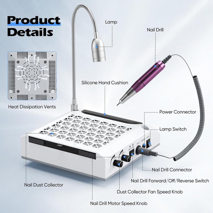 6 in 1 elektrische Nagelbohrer, 30000 U / min professioneller Nagelstaubkollektor 80W leistungsstark