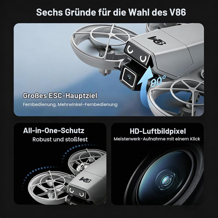 Mini RC Drohne mit Kamera, Propellerschutz, LED-Augenlichter, Hindernisvermeidung, optische Position