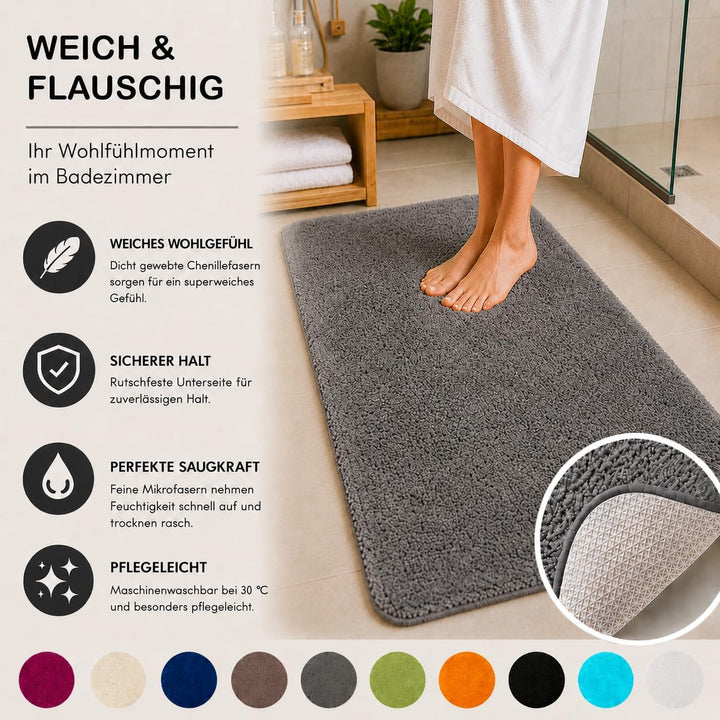 Brandsseller Badematte 70x120 cm Badvorleger Badteppich Badezimmerteppich Duschvorleger Grau