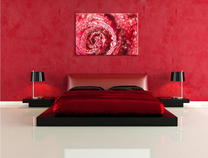Pixxprint Rose mit Wassertropfen als Leinwandbild/Grösse: 100x70 cm/Wandbild/Kunstdruck/fertig bespa