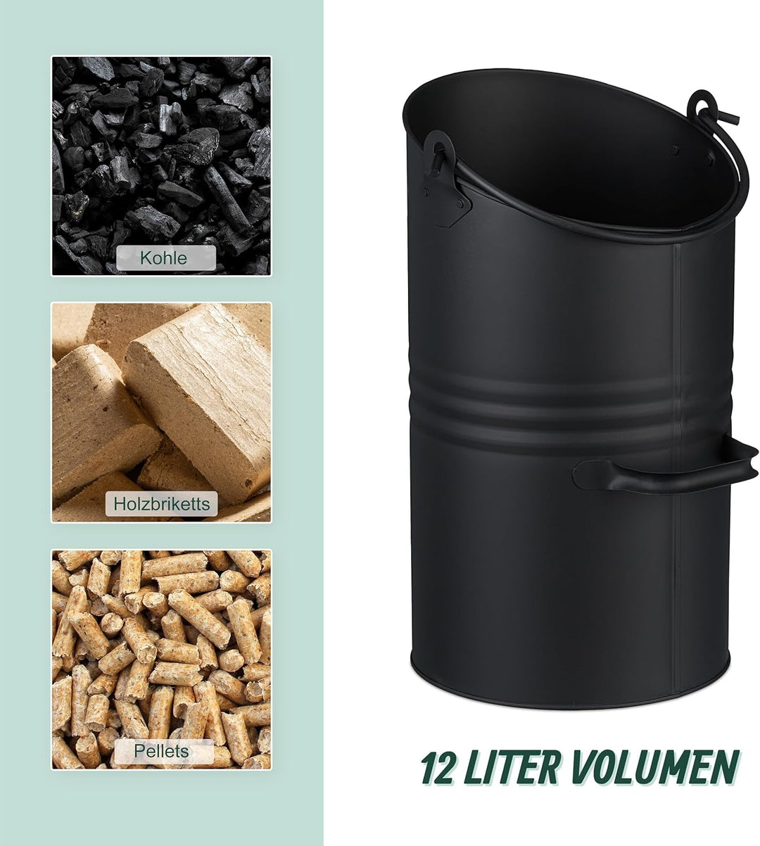 Relaxdays Kohlenschütte, 12 Liter, Eisen, Kohleeimer mit Griff & Henkel, Kohlekorb zum Nachfüllen, K