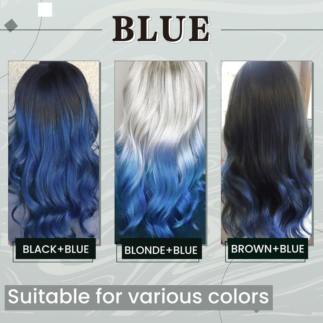 RUNATURE Clip in Extensions Echthaar Blau 55cm Remy Clip Echthaar Extensions Glatt Haar Clip in Haar