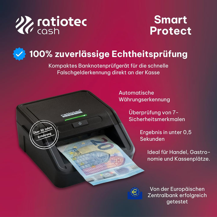 ratiotec 947568 Banknotenprüfgerät Smart Protect automatisches Banknotenprüfgerät zur 1 Echtheitsprü