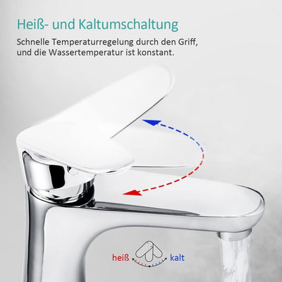 EMKE Waschtischarmatur Chrom, Badarmatur Wasserhahn Bad mit Auslaufhöhe 90 mm, Mischbatterie wassers