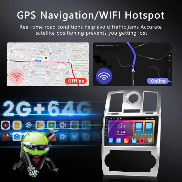 Hodozzy 2GB 64GB Autoradio für Chrysler 300 300C 2004-2011 Radio mit Wireless Carplay Android Auto M