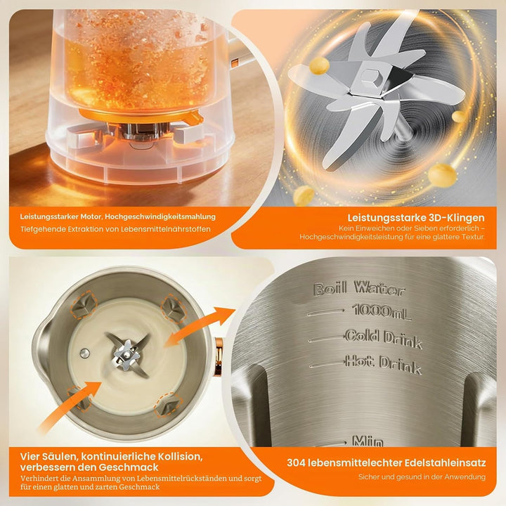 Nussmilchmaschine, 1000ML 8-in-1 Sojamilch Maschine, Automatische Warmhaltefunktion &amp; Selbstreinigun