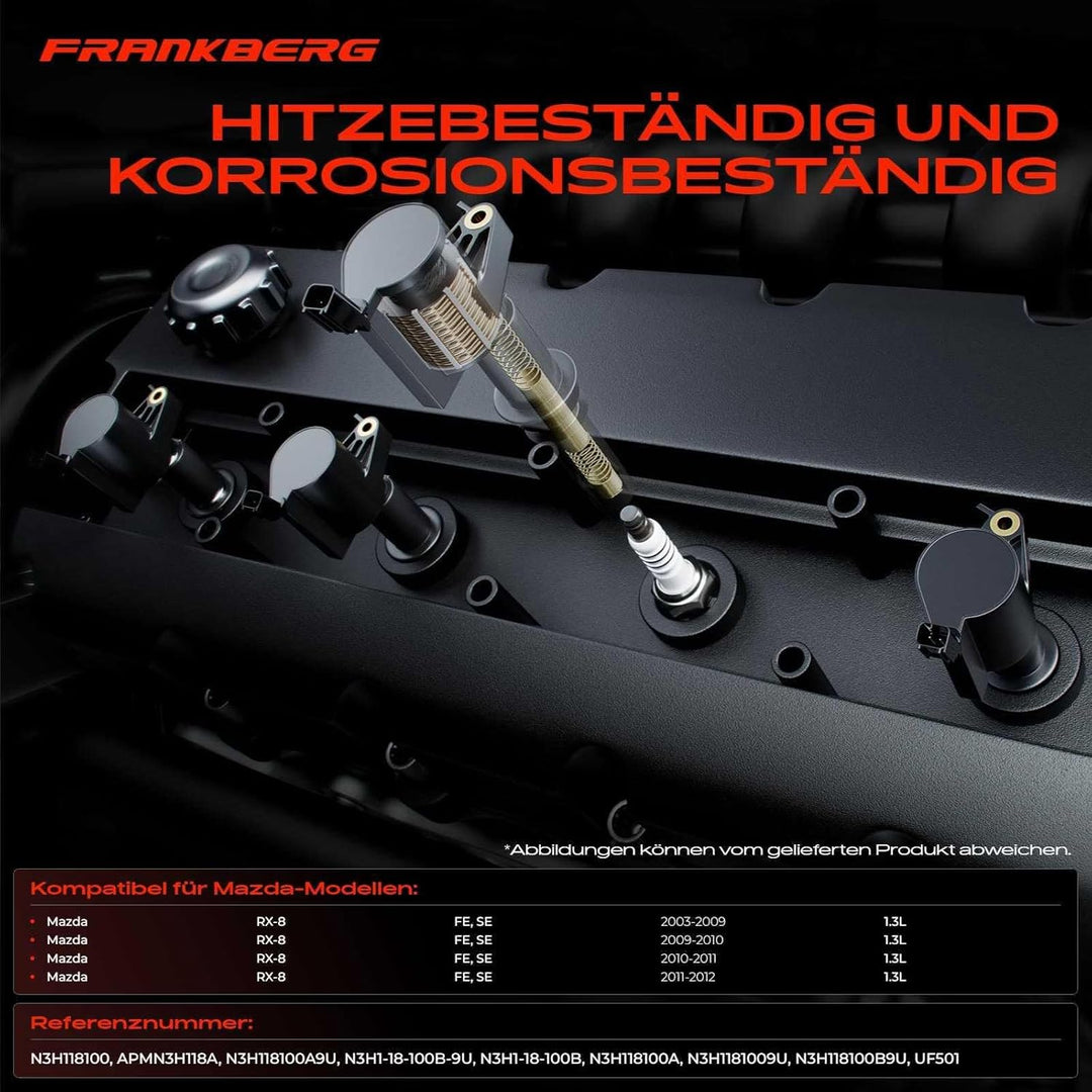 Frankberg 4x Zündspule Zündmodul Kompatibel mit RX-8 FE SE 1308ccm 2003-2012 Replace# N3H118100B