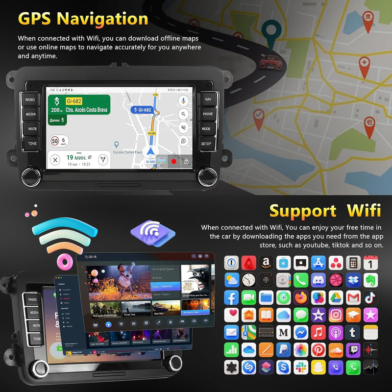 Podofo 2+64G Android 13 Autoradio für VW Golf 5 Tiguan Touran Passat Polo Skoda Caddy Seat mit Wirel
