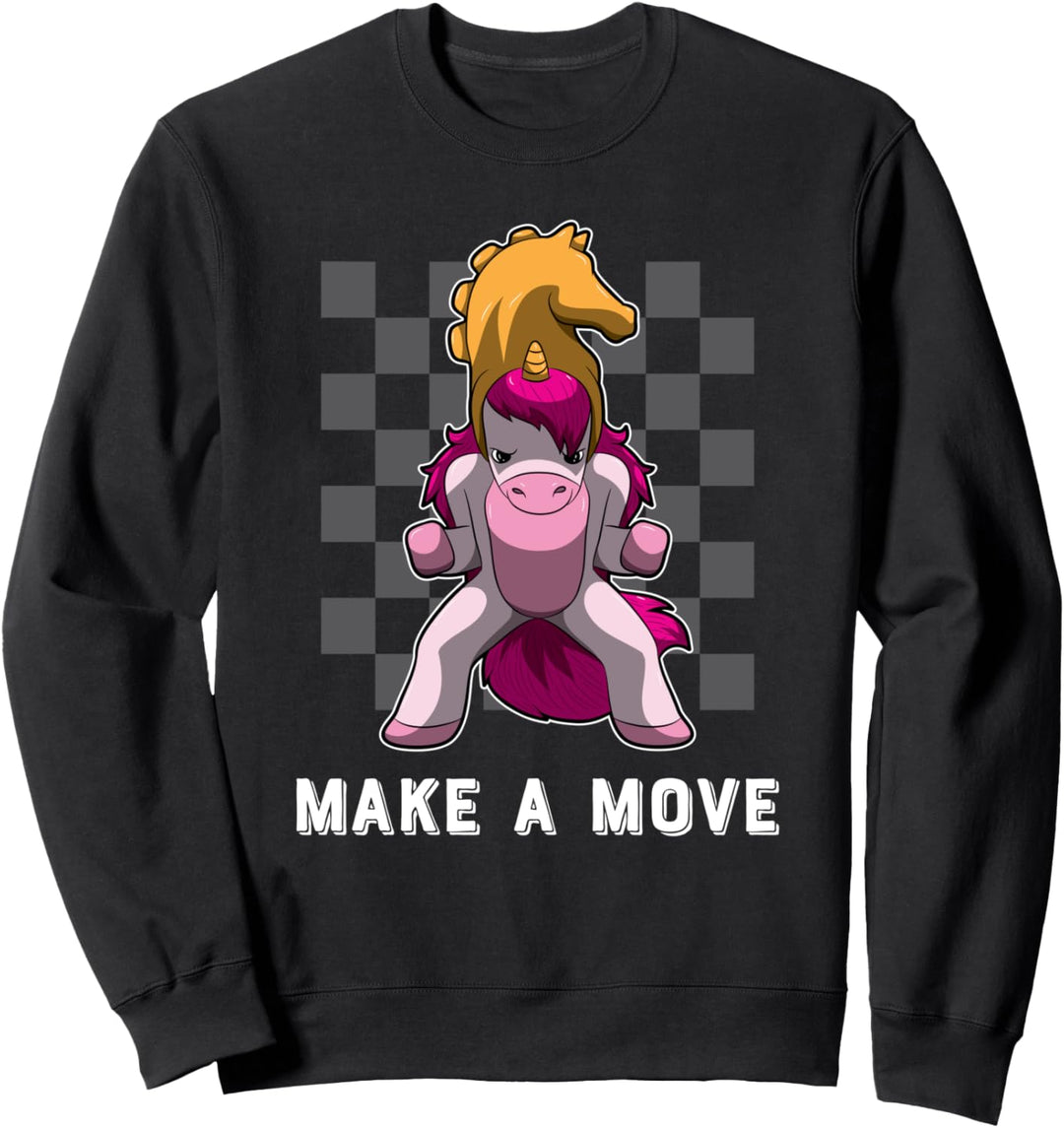 Schachbrettmuster mit Einhorn Springerfigur - Schach Sweatshirt