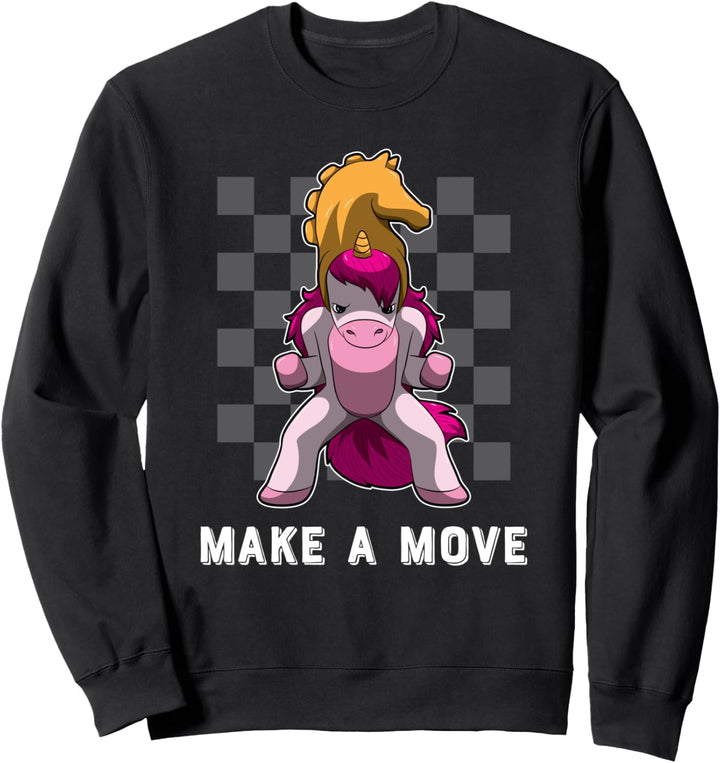 Schachbrettmuster mit Einhorn Springerfigur - Schach Sweatshirt