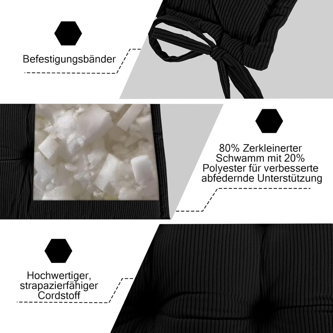 Indoor Sitzkissen Stuhl 2er Set – Komfortable Cordstoff-Sitzmatte Stuhlkissen mit Bändern, Hochwerti