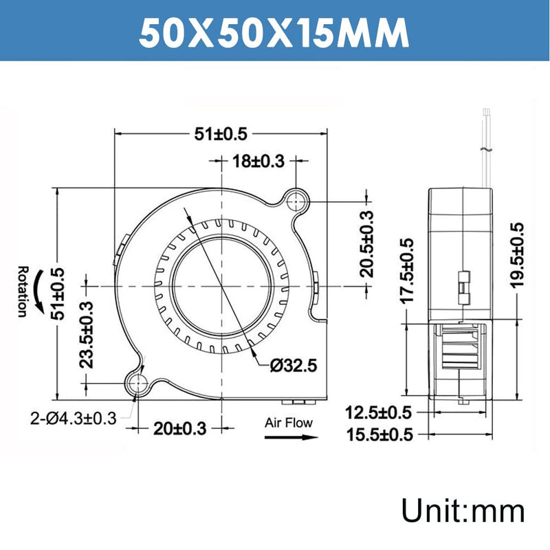 WINSINN 5015 Lüfter 12 V, 3D-Drucker 12 Volt Lüfter Gebläseturbine Turbo Doppelkugellager, bürstenlo