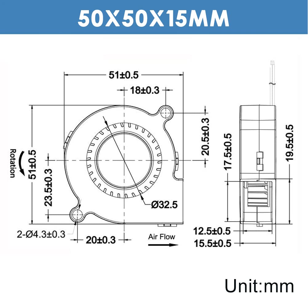 WINSINN 5015 Lüfter 12 V, 3D-Drucker 12 Volt Lüfter Gebläseturbine Turbo Doppelkugellager, bürstenlo
