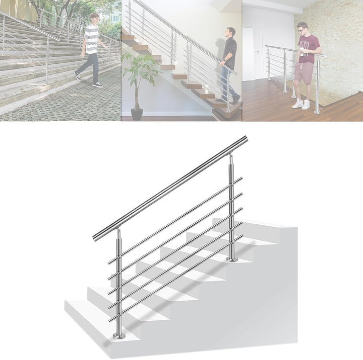 LARS360 100cm Handlauf Geländer Treppengeländer Ø 42 mm Geländerstäben aus Edelstahl 5 Querstreben T