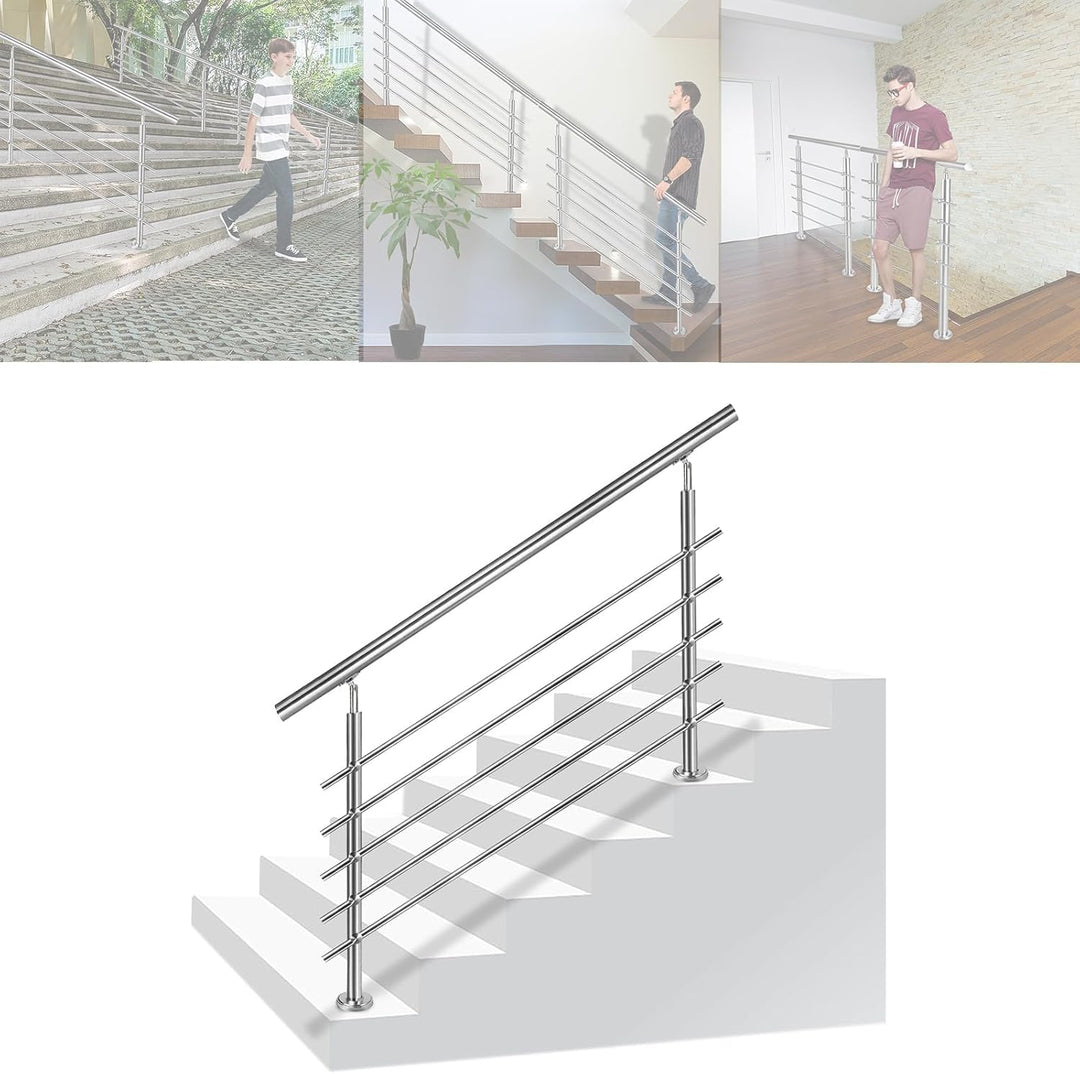 80cm Handlauf Geländer Treppengeländer Ø 42 mm Geländerstäben aus Edelstahl 5 Querstreben Terrasseng