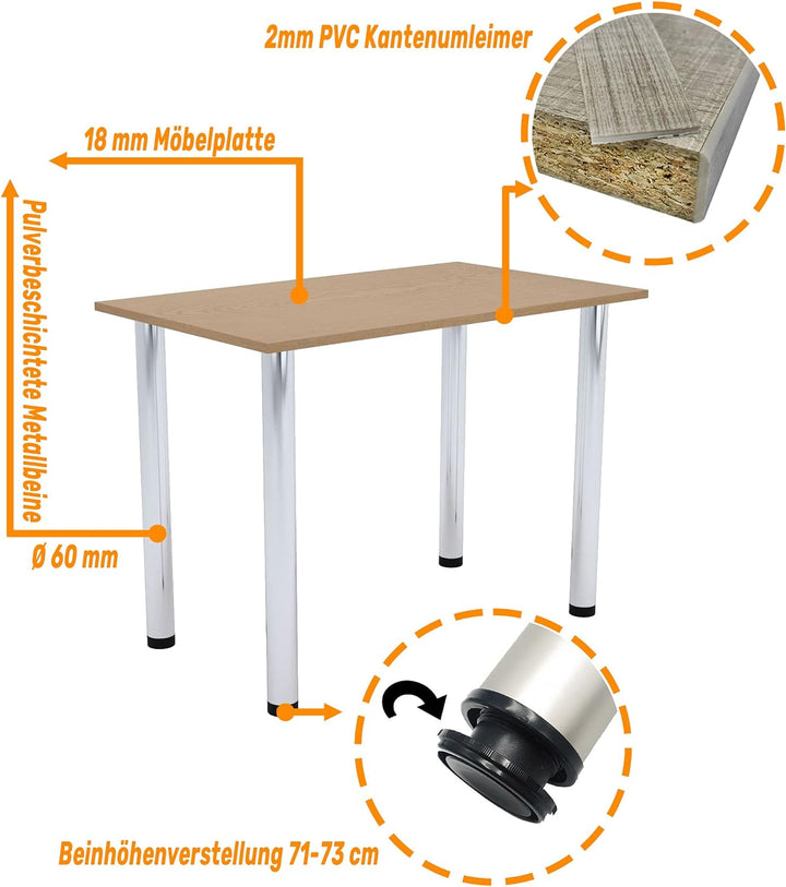 mikon 60x40 | Esszimmertisch - Esstisch - Tisch mit Chrombeinen - Küchentisch - Bürotisch | Eiche HE