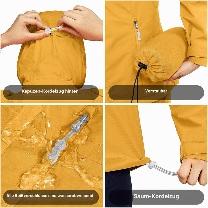 33,000ft Regenjacke Damen Wasserdicht Outdoorjacke Atmungsaktiv Herbst Übergangsjacke Leichte Jacke
