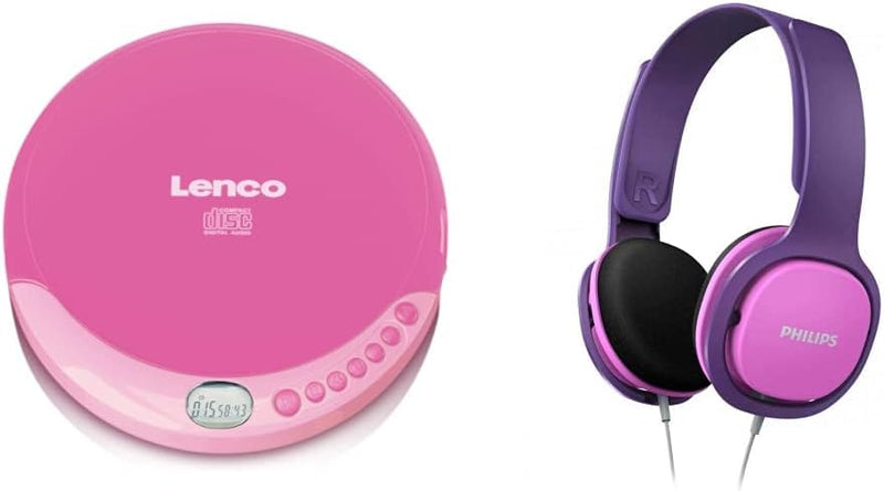 Lenco CD-011 Tragbarer CD-Player Walkman - Diskman - CD Walkman - Pink & Philips Audio SHB3075RD/00