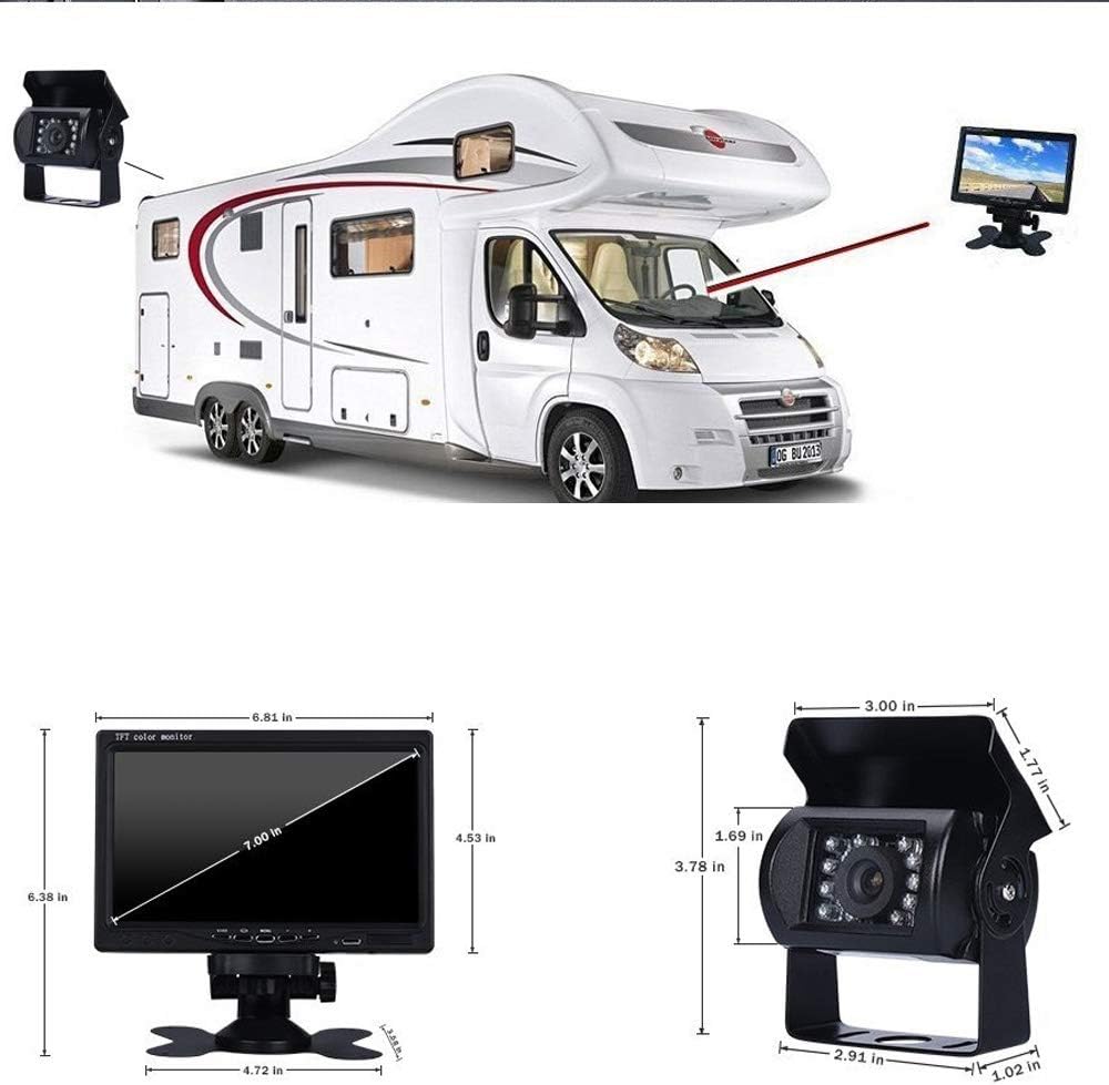12 V-24 V 17,8 cm Auto TFT LCD-Bildschirm HD Monitor + Bus LKW-Anhänger 18LEDs IR-Nachtsicht wasserd