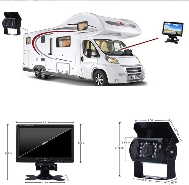 12 V-24 V 17,8 cm Auto TFT LCD-Bildschirm HD Monitor + Bus LKW-Anhänger 18LEDs IR-Nachtsicht wasserd