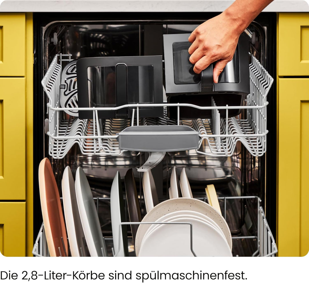CHEFMAN 5,6 Liter Doppelkorb- Heissluftfritteuse mit Easy-View-Fenster, Sync-Finish, Hi-Fry, automat