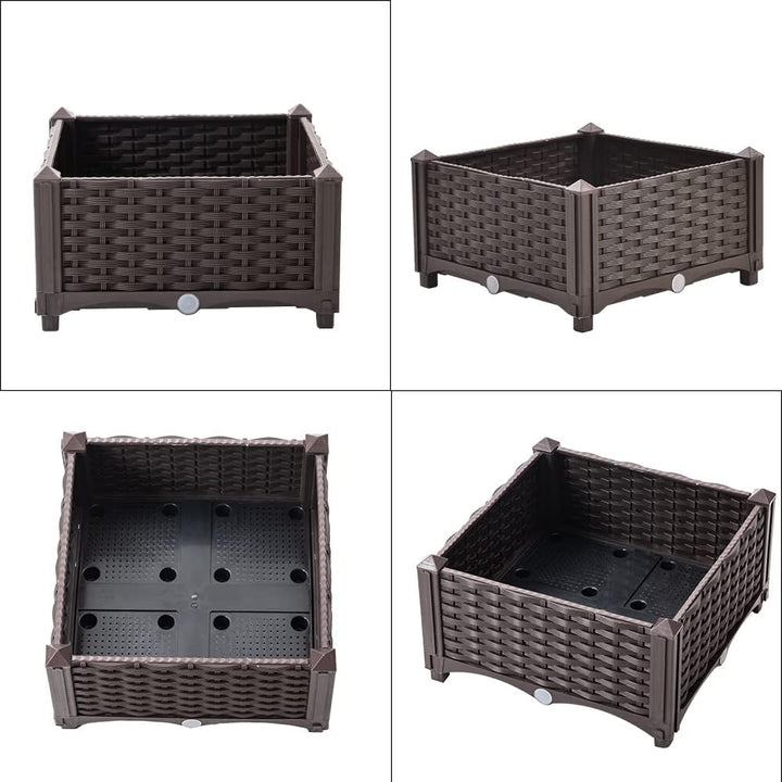 Mingone Blumentopf Rattan Optik aus Kunststoff Blumenkasten Balkonkasten mit Wasserspeicher Pflanzka