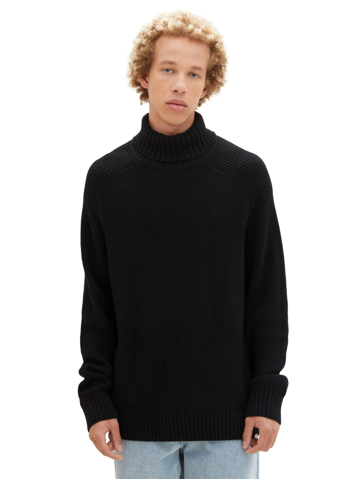 TOM TAILOR Denim Herren Relaxed Fit Ripp Rolkragen-Pullover L 29999 - Black, L 29999 - Black
